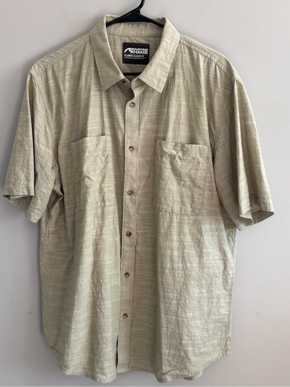 Mountain Khakis Bowman Shirt Men’s XL Organic Cotton Short Sleeve Beige